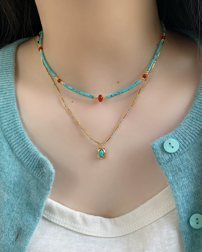 Gold Chain &Skyblue Stone Necklace AC0043
