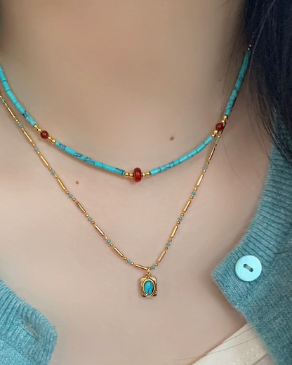 Gold Chain &Skyblue Stone Necklace AC0043