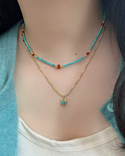 Gold Chain &Skyblue Stone Necklace AC0043
