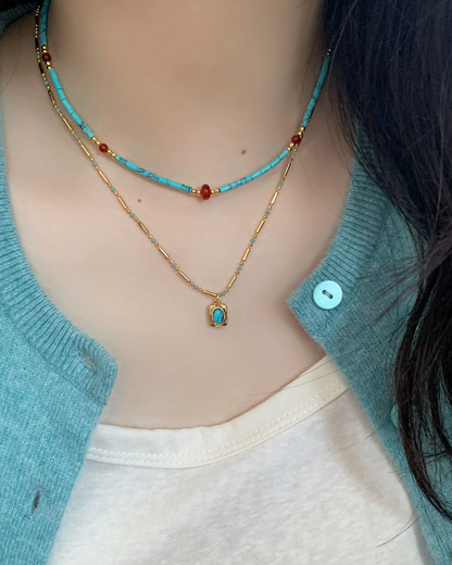 Gold Chain &Skyblue Stone Necklace AC0043