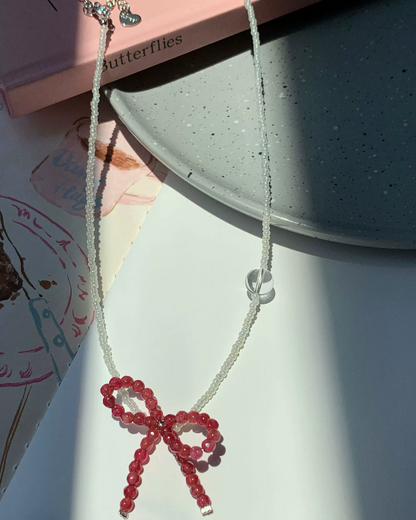 Red Ribbon Stone Necklace AC0044