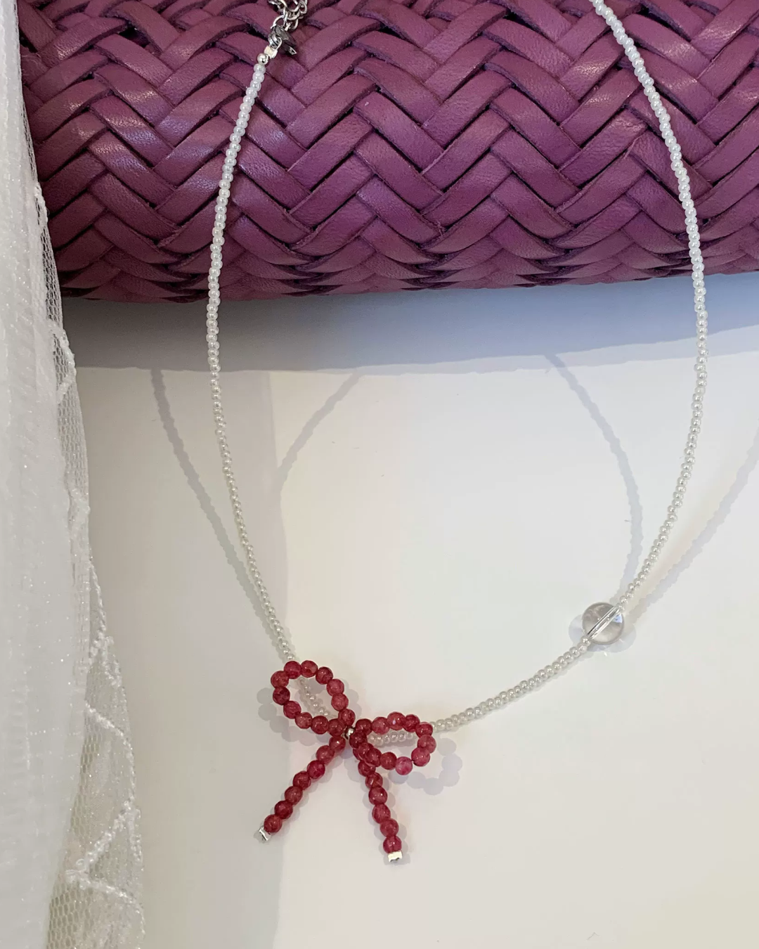 Red Ribbon Stone Necklace AC0044