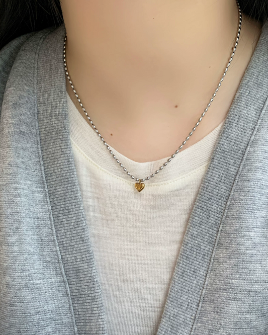 Silver Chain Gold Heart  Necklace AC0047