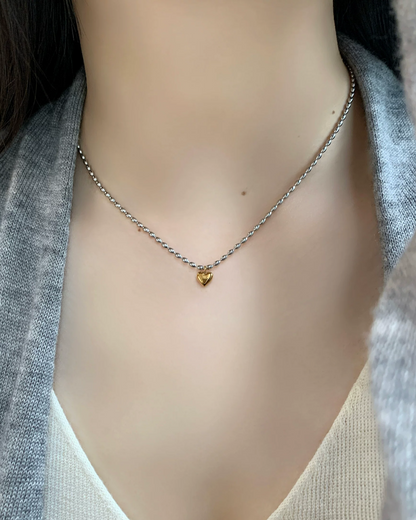 Silver Chain Gold Heart  Necklace AC0047