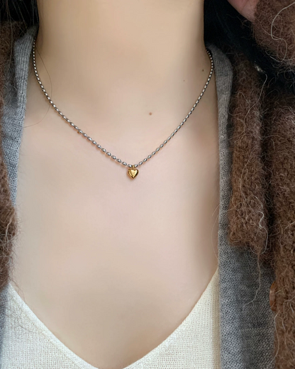 Silver Chain Gold Heart  Necklace AC0047