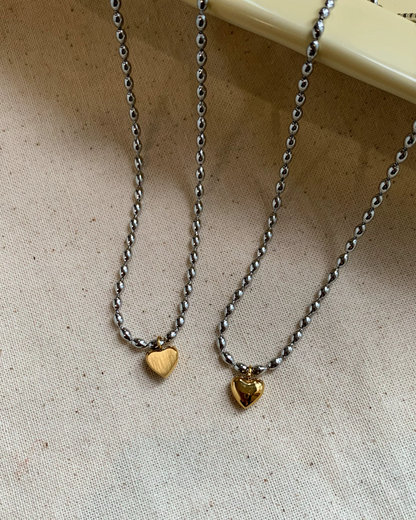 Silver Chain Gold Heart  Necklace AC0047