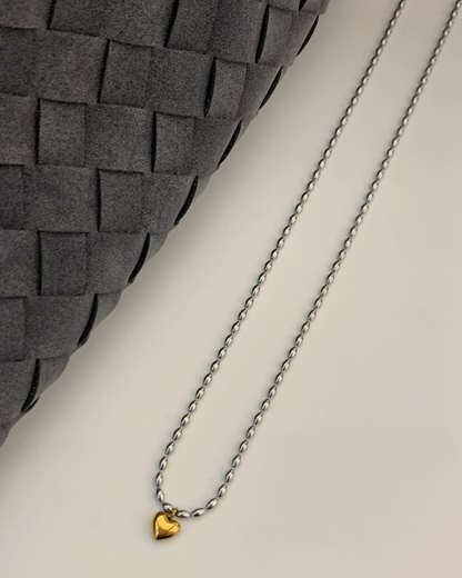 Silver Chain Gold Heart  Necklace AC0047
