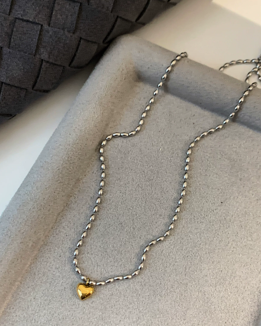Silver Chain Gold Heart  Necklace AC0047