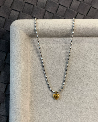 Silver Chain Gold Heart  Necklace AC0047