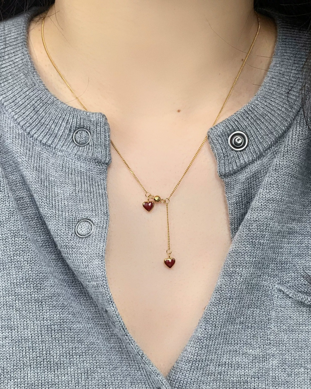 Gold Chain Red Heart Necklace AC0048