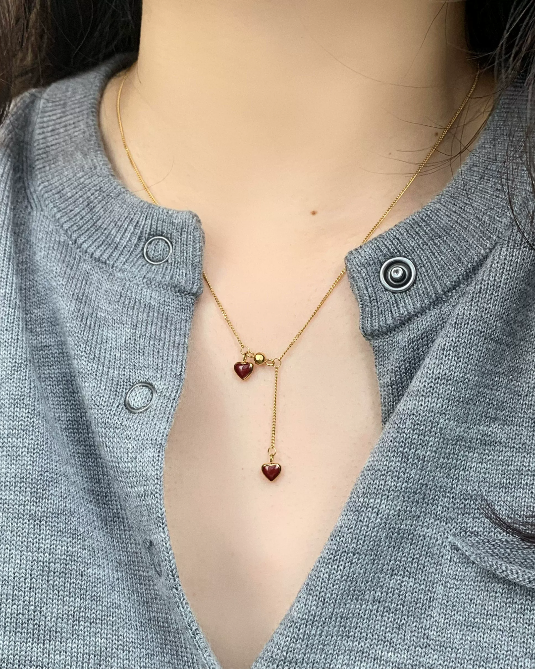 Gold Chain Red Heart Necklace AC0048