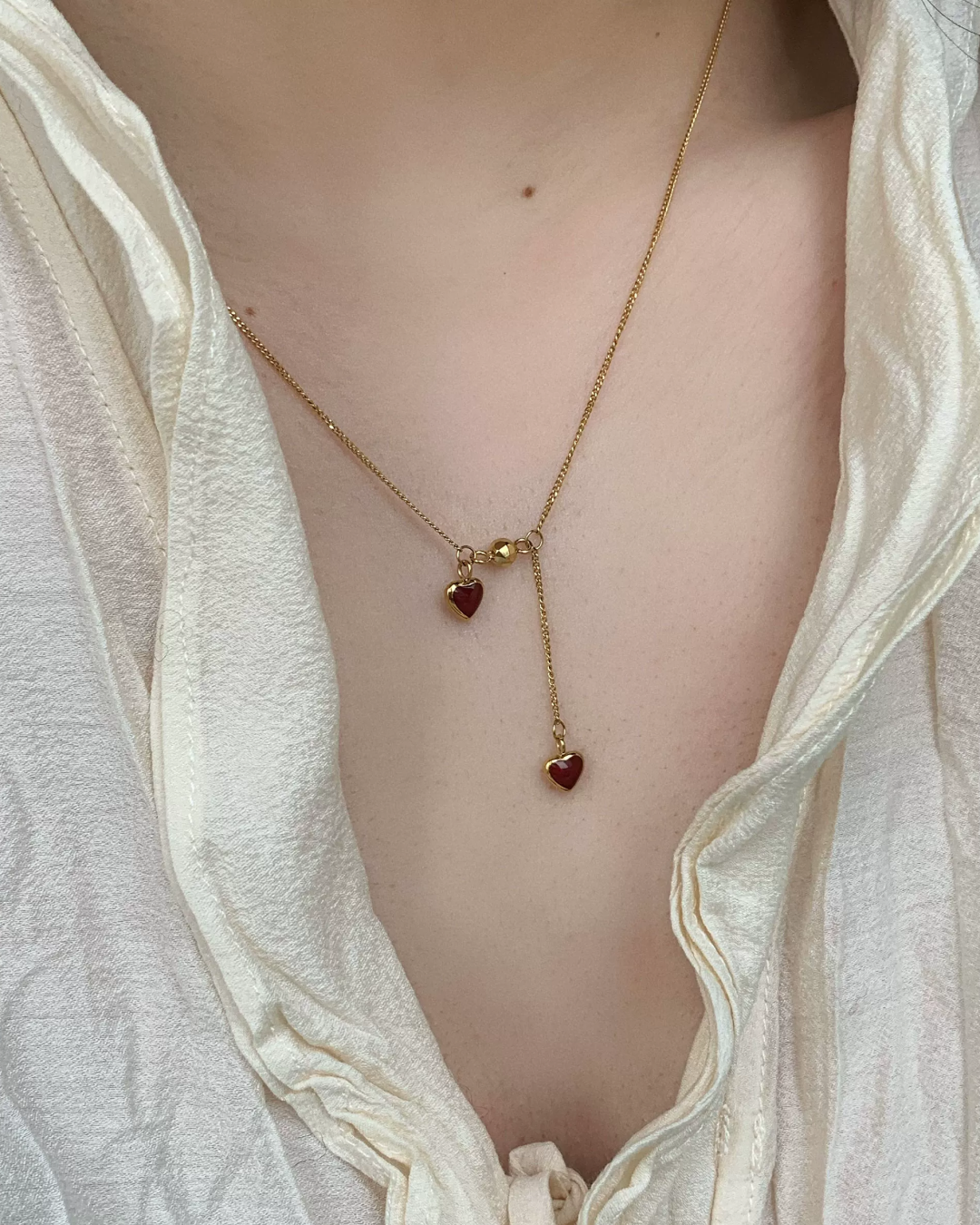 Gold Chain Red Heart Necklace AC0048
