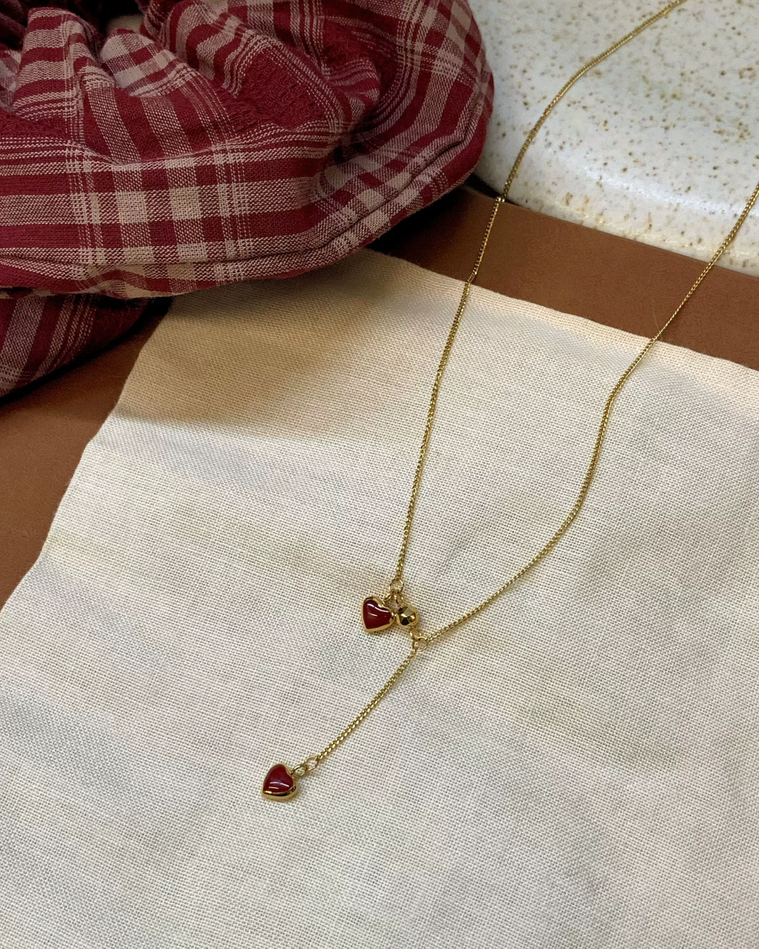 Gold Chain Red Heart Necklace AC0048