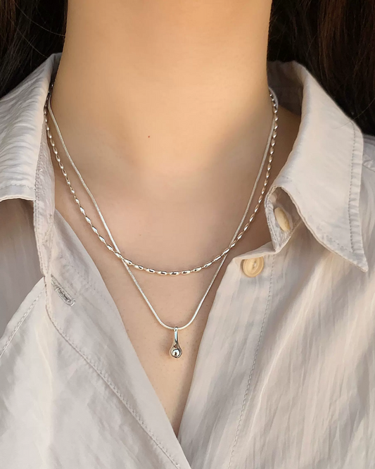 Double Silver Chain Necklace AC0049