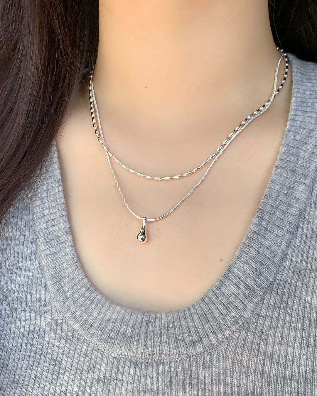 Double Silver Chain Necklace AC0049