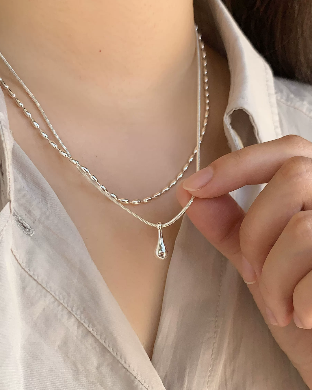 Double Silver Chain Necklace AC0049