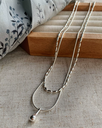 Double Silver Chain Necklace AC0049