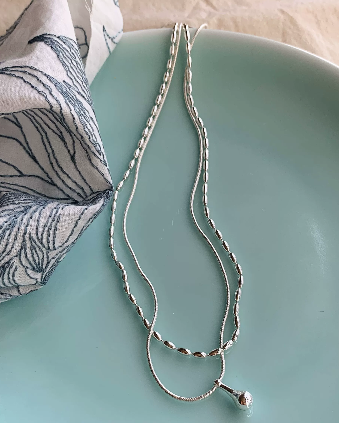Double Silver Chain Necklace AC0049