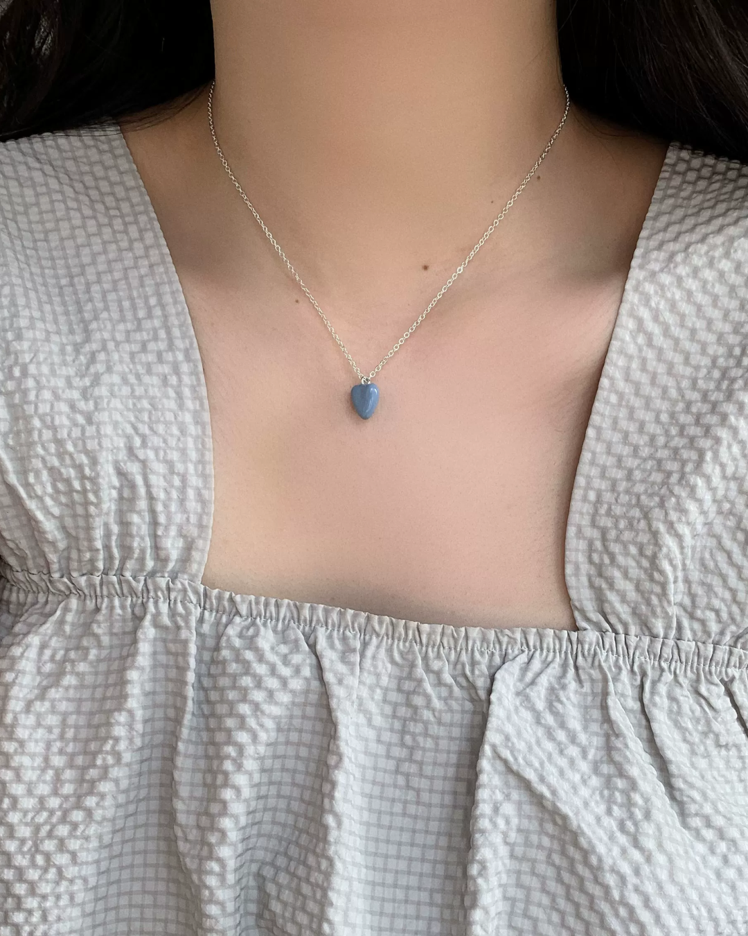 Silver Chain Blue Heart Necklace AC0050