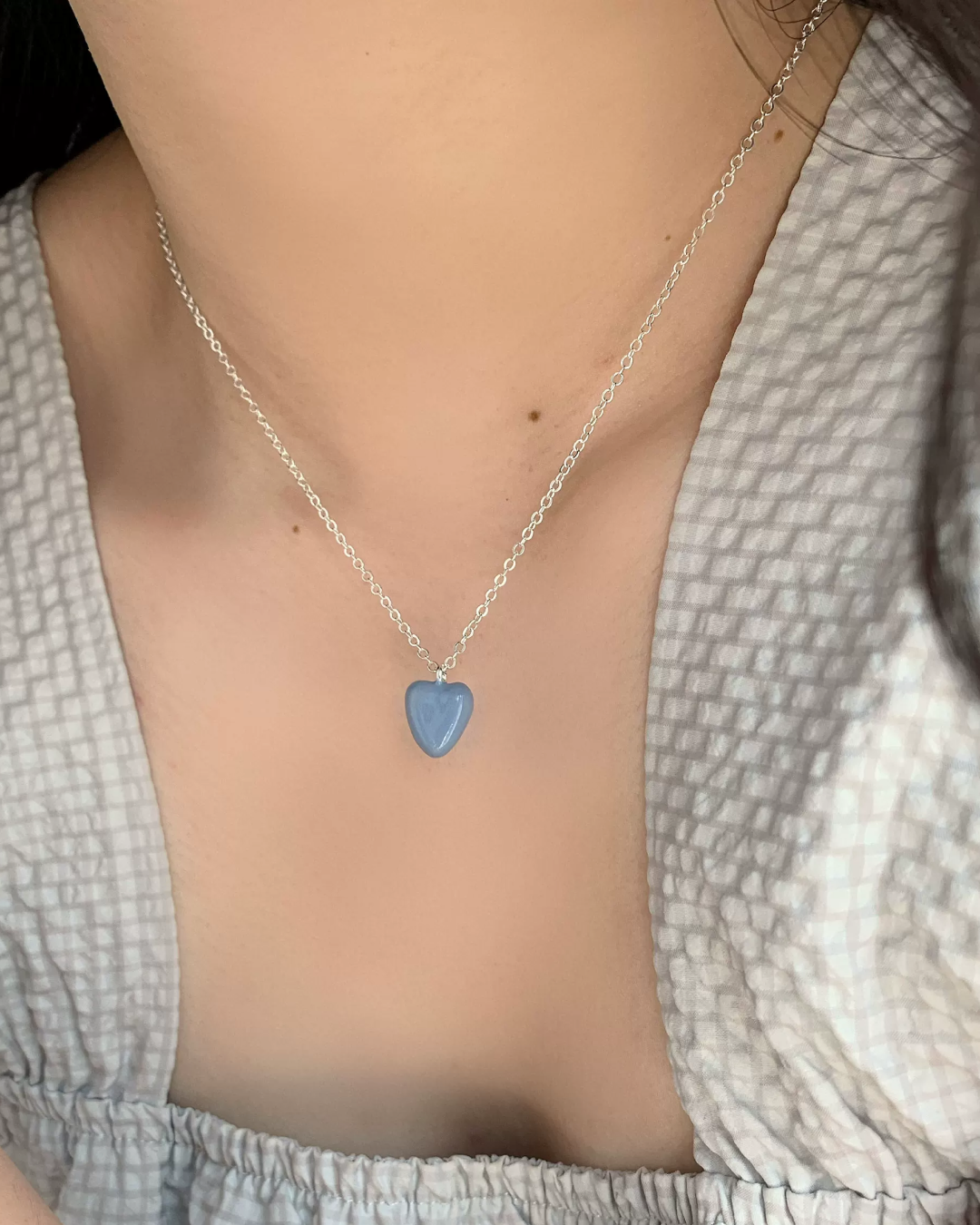 Silver Chain Blue Heart Necklace AC0050