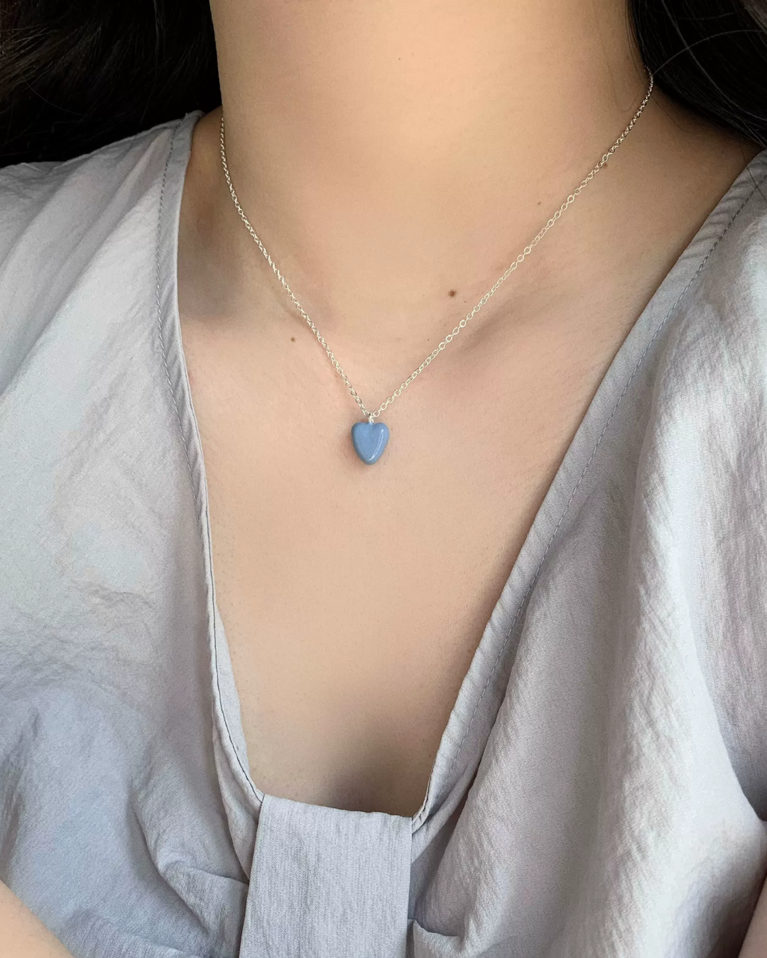 Silver Chain Blue Heart Necklace AC0050
