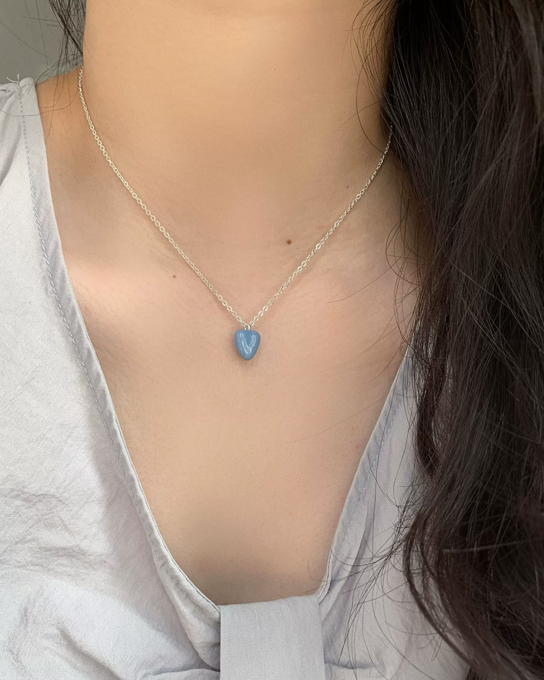 Silver Chain Blue Heart Necklace AC0050