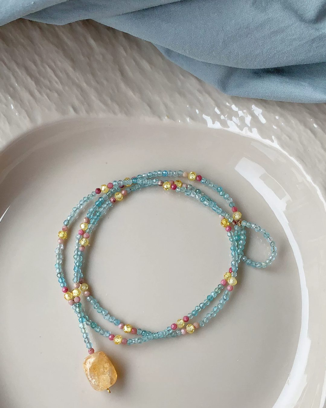 Blue Beads Stone Necklace AC0051