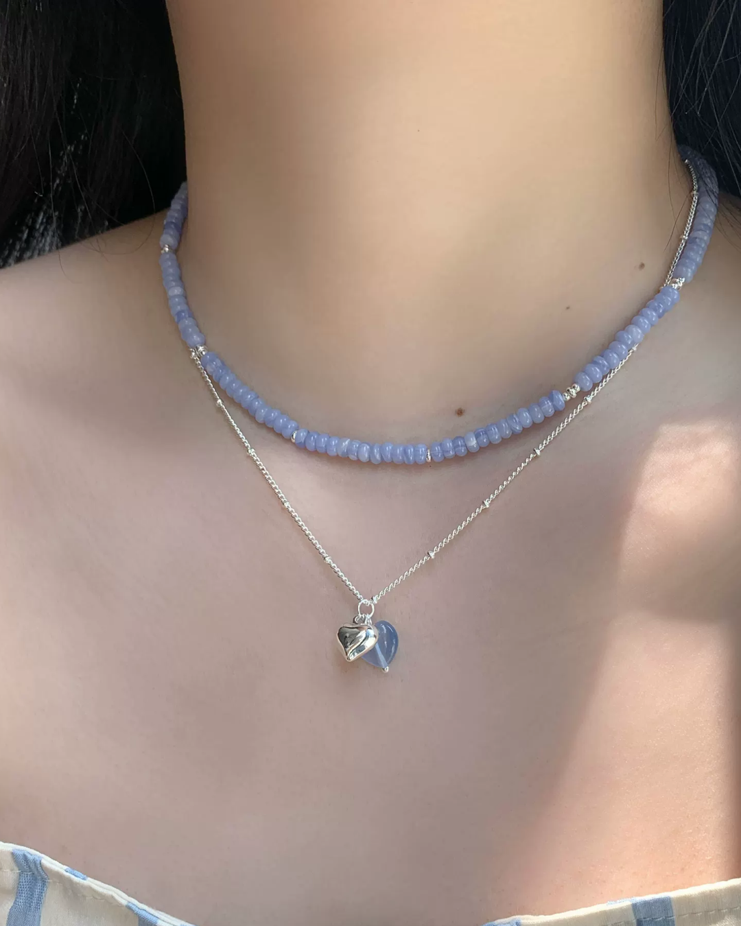 Double String Beads Heart Charm Necklace AC0056