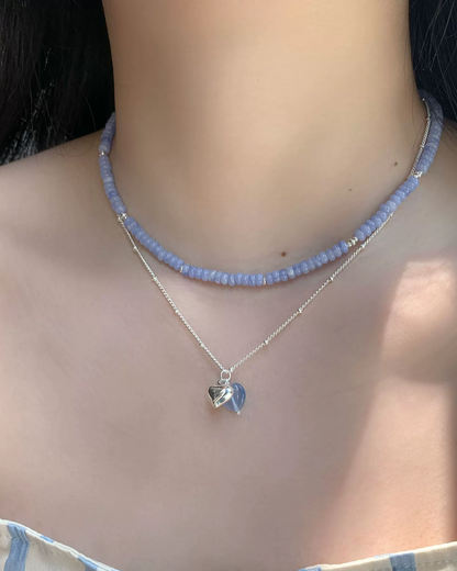 Double String Beads Heart Charm Necklace AC0056
