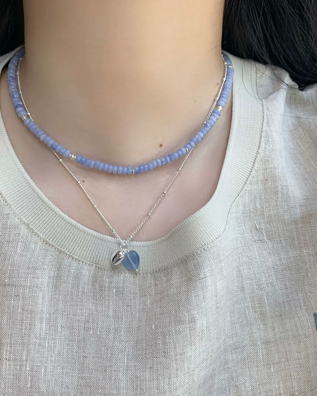 Double String Beads Heart Charm Necklace AC0056