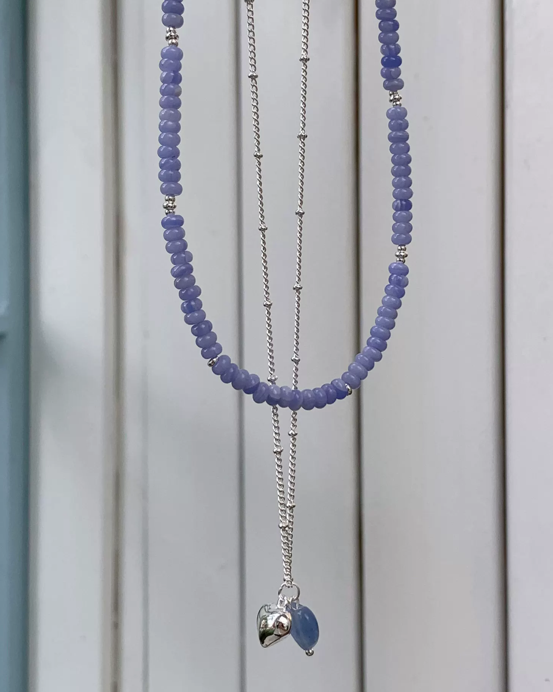Double String Beads Heart Charm Necklace AC0056