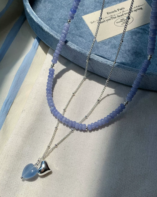 Double String Beads Heart Charm Necklace AC0056