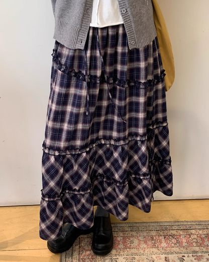 Lace Fabric Check Skirt B0011