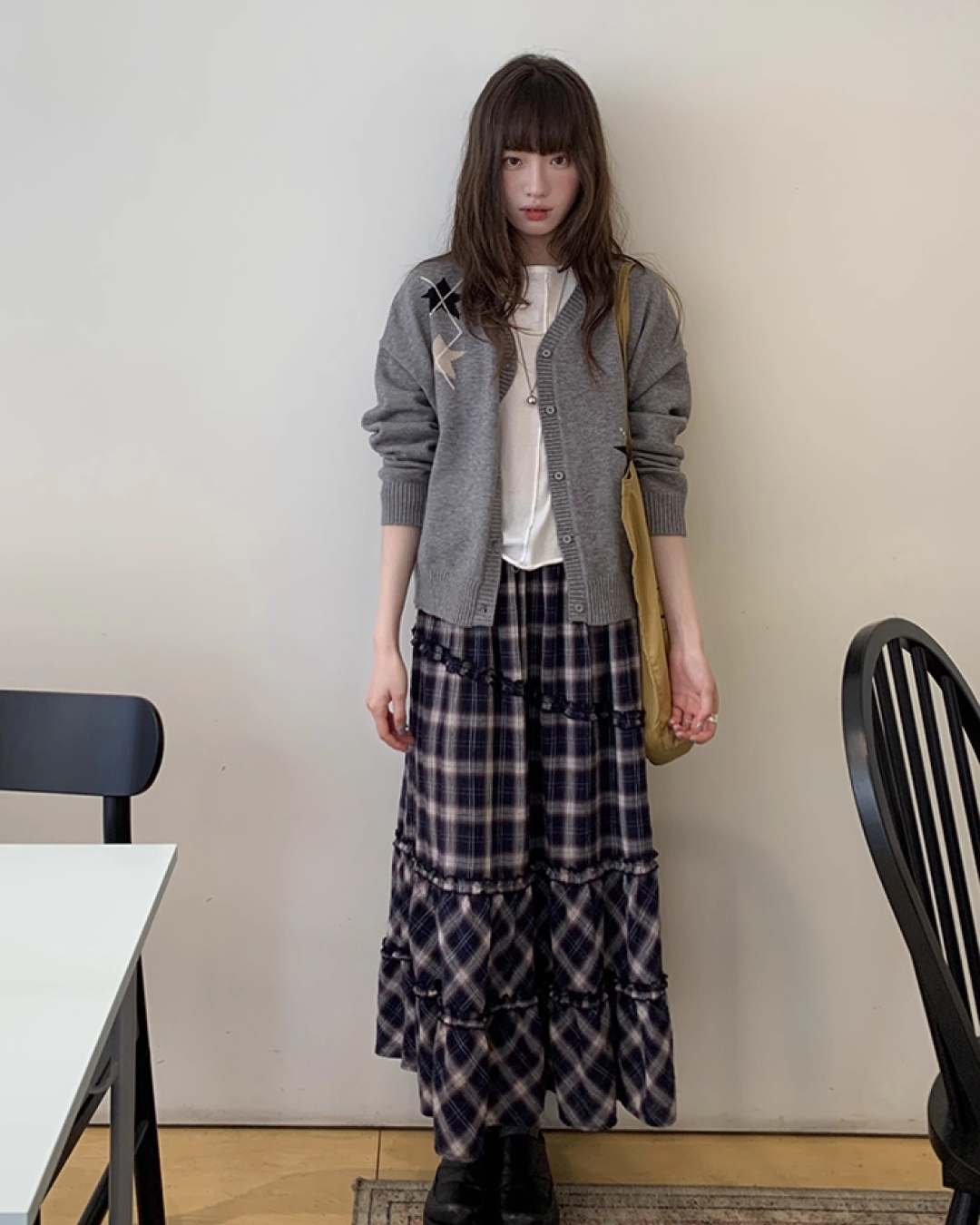 Lace Fabric Check Skirt B0011