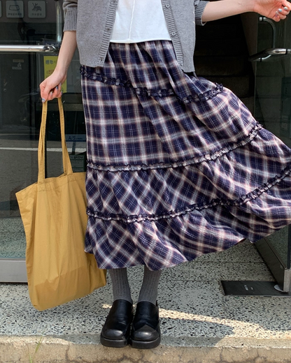 Lace Fabric Check Skirt B0011