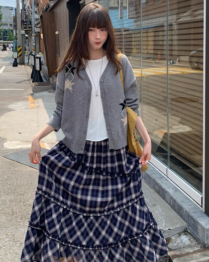 Lace Fabric Check Skirt B0011