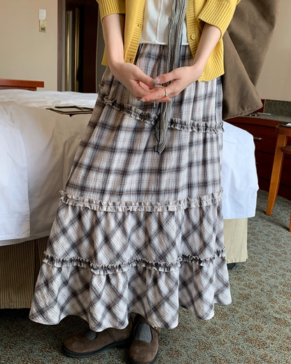 Lace Fabric Check Skirt B0011