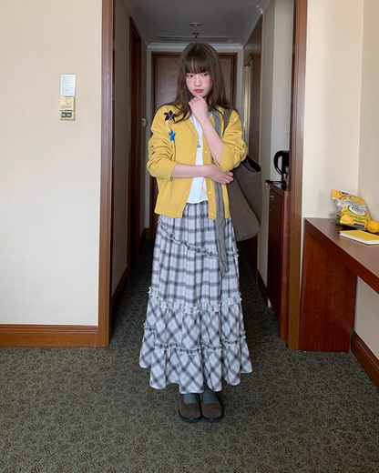 Lace Fabric Check Skirt B0011