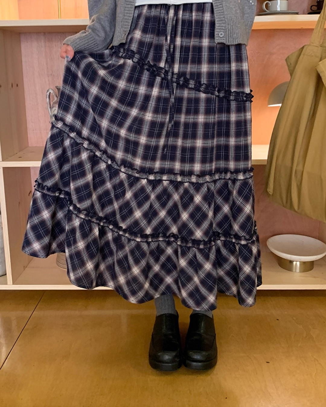 Lace Fabric Check Skirt B0011