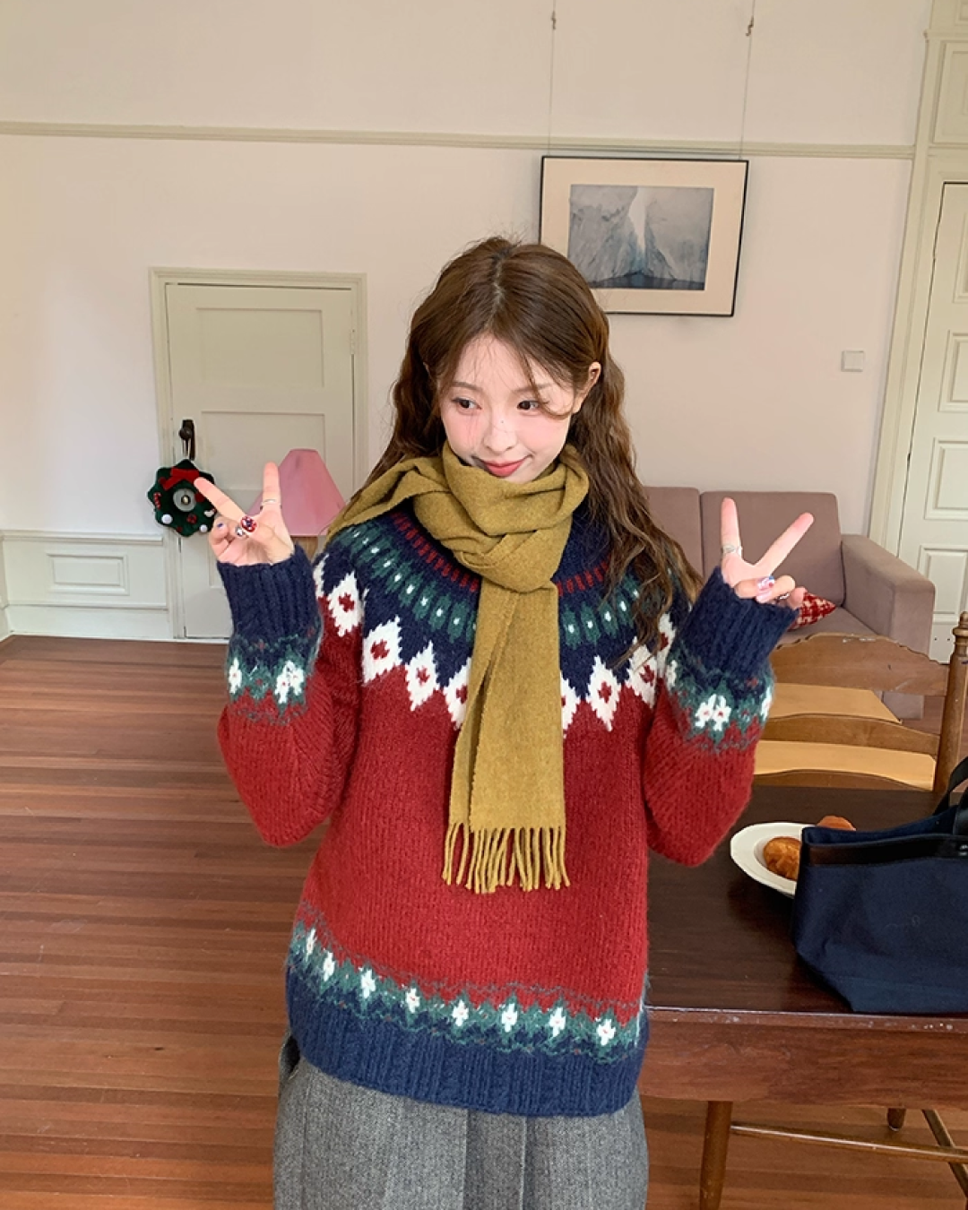 Nordic Pattern Knit Sweater B0012