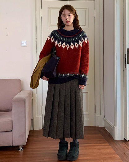 Nordic Pattern Knit Sweater B0012