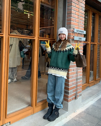 Nordic Pattern Knit Sweater B0012
