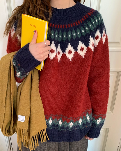 Nordic Pattern Knit Sweater B0012