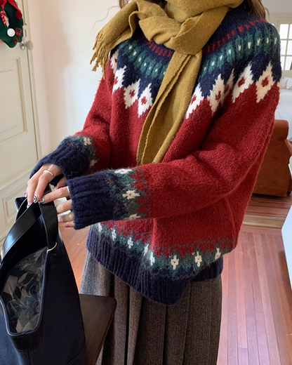 Nordic Pattern Knit Sweater B0012