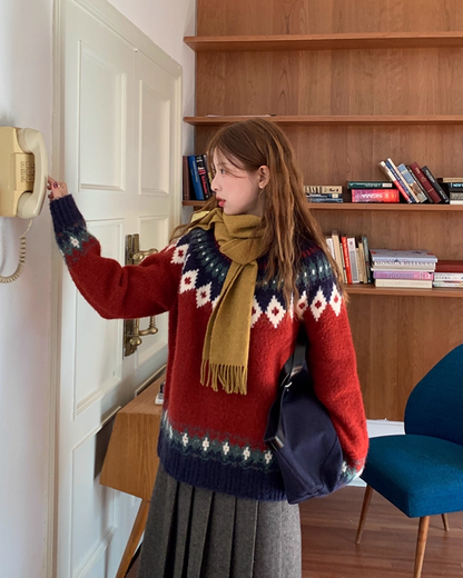 Nordic Pattern Knit Sweater B0012