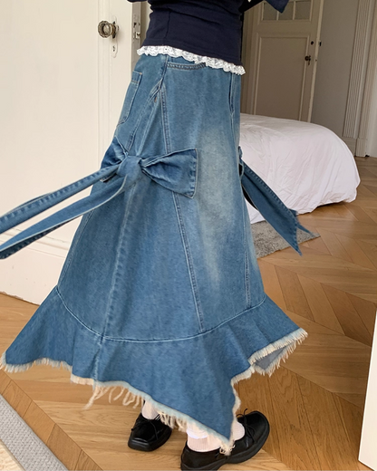 Side Ribbon Denim Skirt B0014
