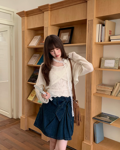 Ribbon Denim Mini Skirt B0017