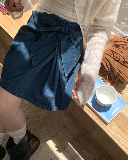 Ribbon Denim Mini Skirt B0017