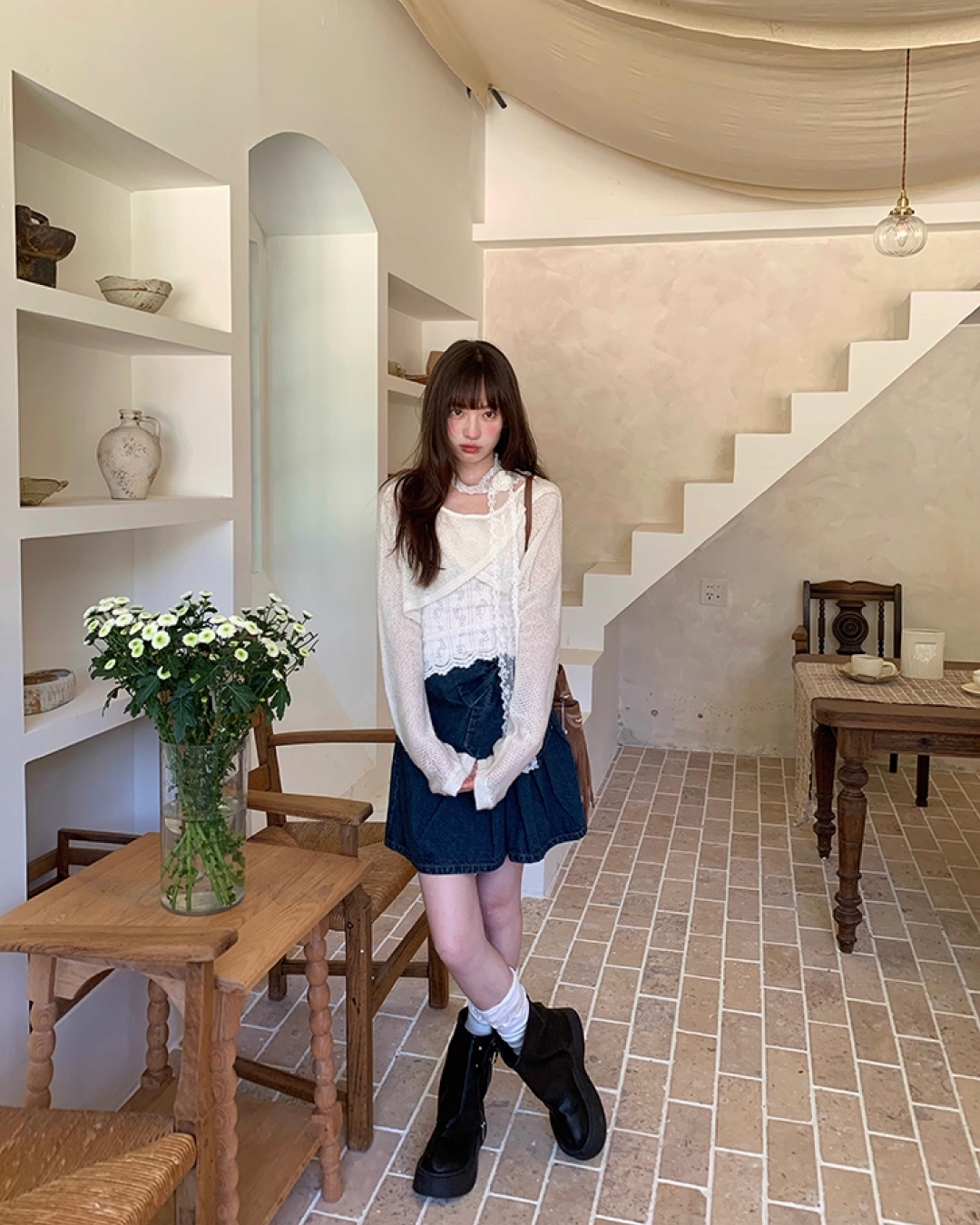 Ribbon Denim Mini Skirt B0017