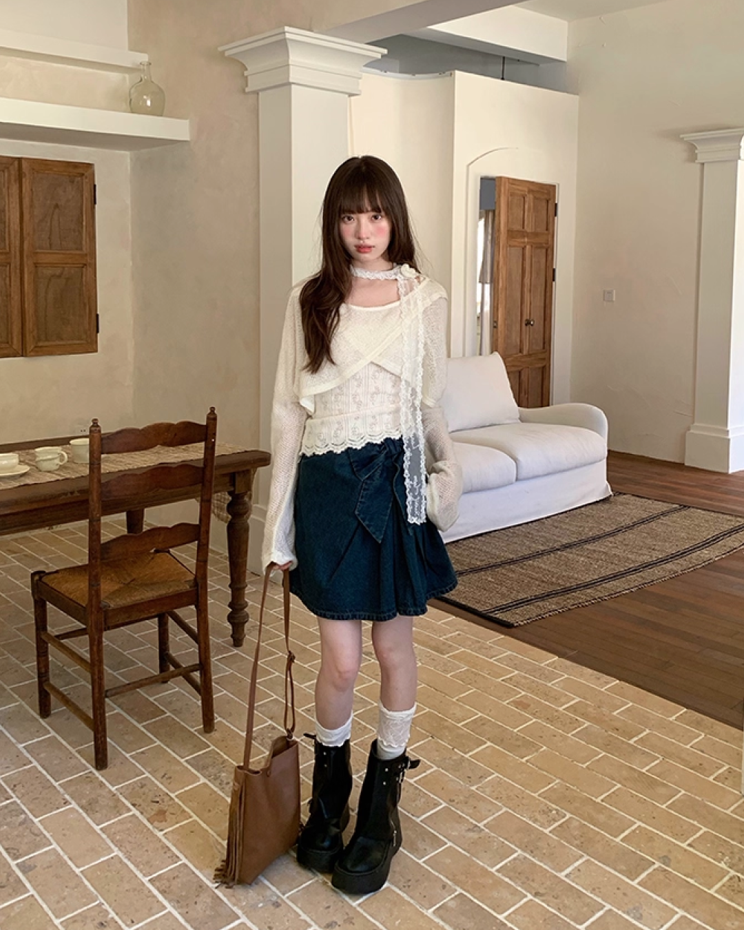 Ribbon Denim Mini Skirt B0017